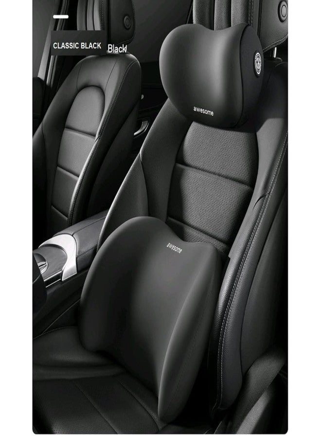 Tendula Car Headrest & Lumbar Support Cushion Kit, Ergonomic Car Seat Neck Pillow and Backseat Cushion for Driving Fatigue Relief, Driving Seat Memory Foam Neck Back Rest Pillows (BLECK) - Image 1